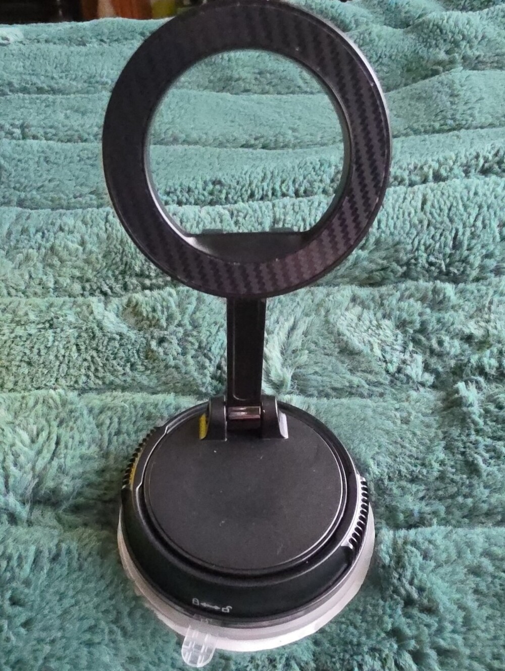 Black Foldable Phone Ring Stand w/Clip, Secure Grip and Hands-Free Use For Car.
